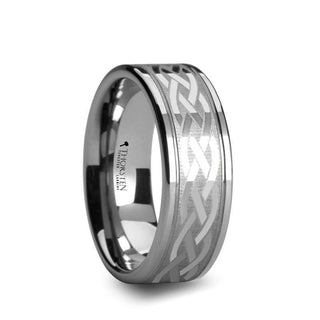 PAETUS Flat Dual Offset Grooved Tungsten Ring with Celtic Design - 10mm - Thorsten Rings