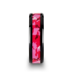 SIERRA Black Ceramic Ring with Pink and White Camouflage Inlay - 6mm & 8mm - Thorsten Rings