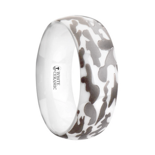 STRYKER Camo White Ceramic Wedding Band Domed - 8mm