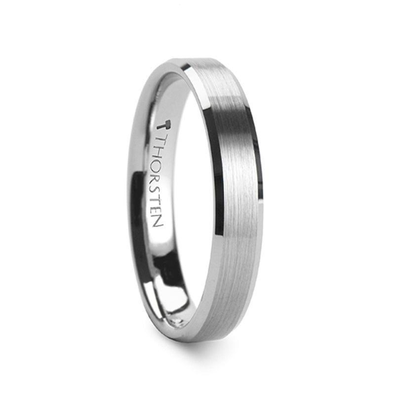 SYLVIA Beveled Edge Tungsten Wedding Band with Brushed Center - 4mm ...
