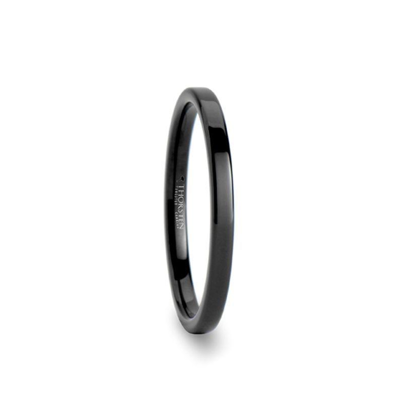 CHARLOTTE Black Flat Shaped Tungsten Wedding Ring for Her - 2mm ...