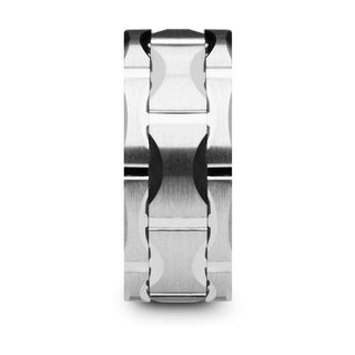 KANYE Tungsten Carbide Wedding Band with Moon Grooves and Brushed Finish - 10mm - Thorsten Rings